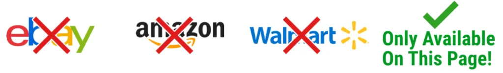 Horizontal graphic banner showing red X marks over unauthorized online marketplace retail corporate logos.