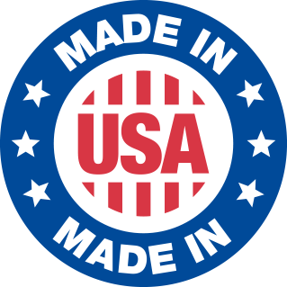 Circular badge featuring the American flag pattern certifying that Boostaro is manufactured in the USA.
